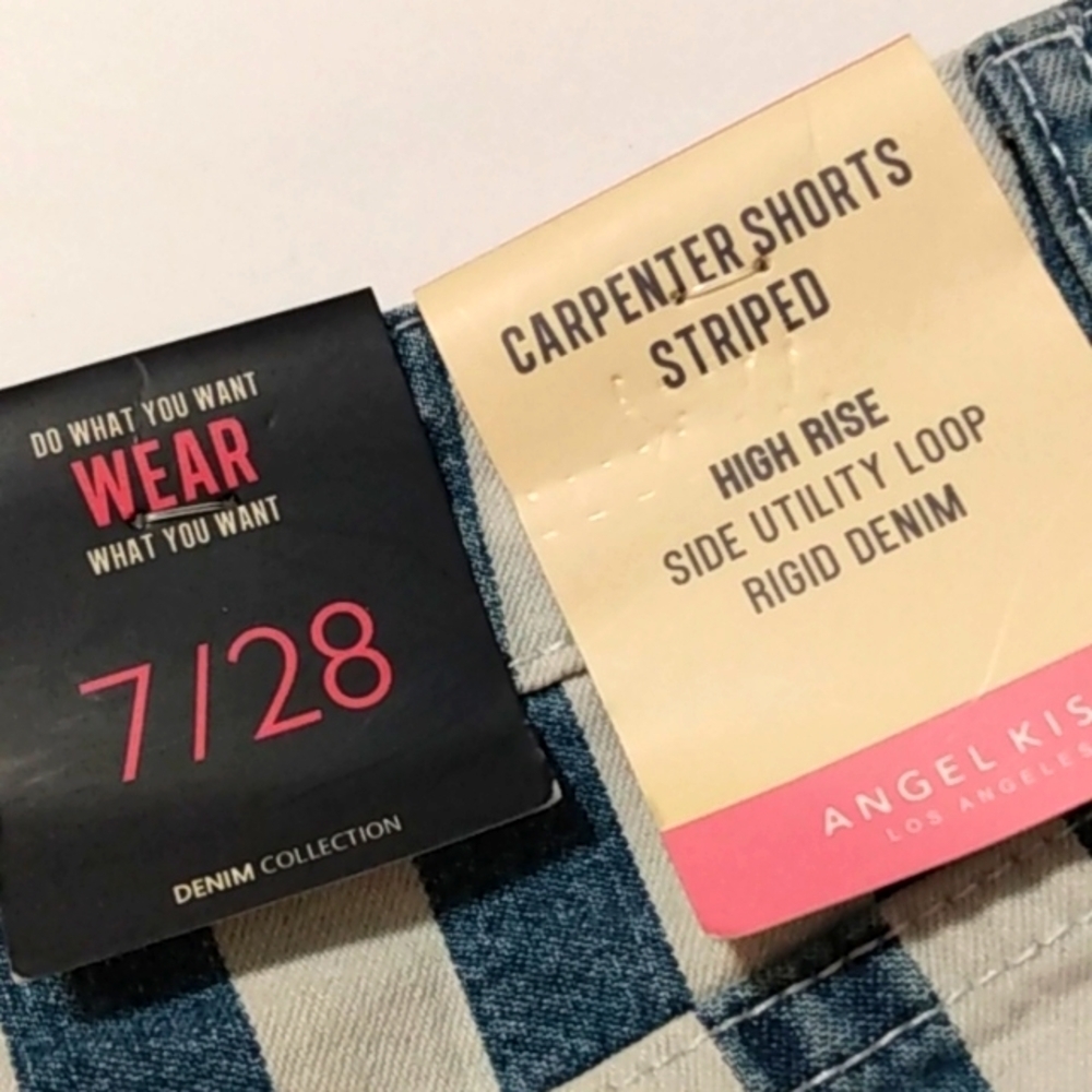 ANGEL KISS STRIPED HIGH RISE CARPENTER UTILITY SHORTS SIZE 7-28 NWT - Picture 3 of 7